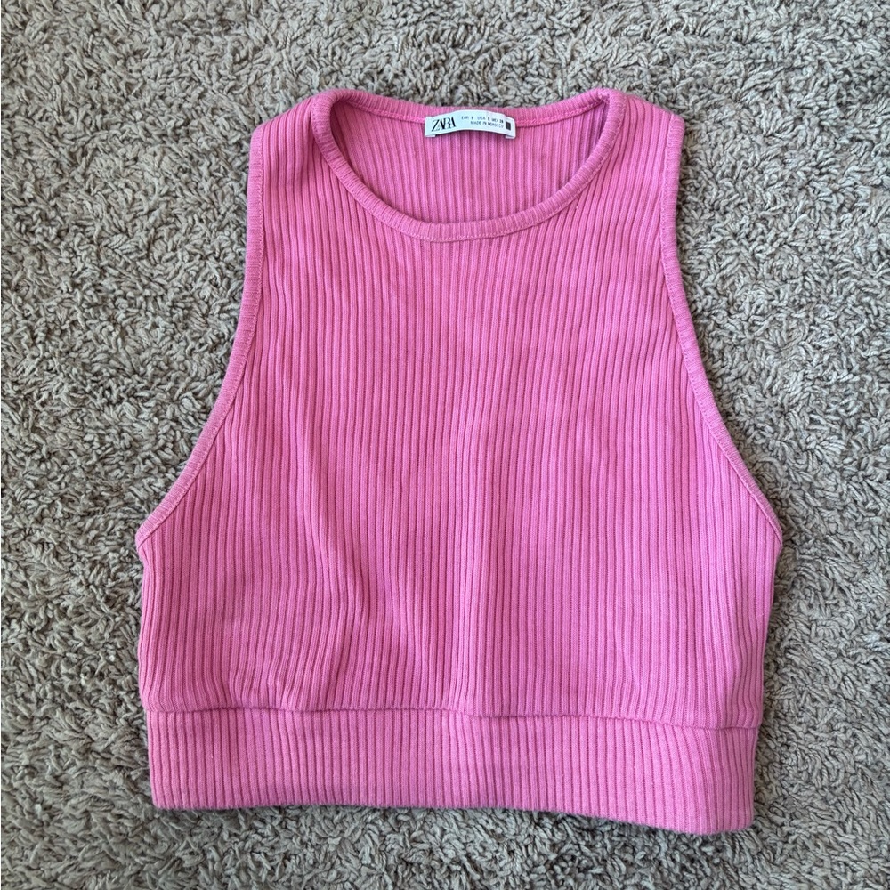 Zara Pink Ribbed Crop Top